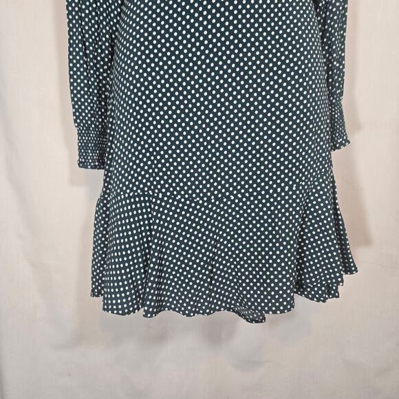 Loft Green Polka Dot Wrap Long Sleeve Dress 14 Plus Office Flirty Knee Office - Picture 3 of 8